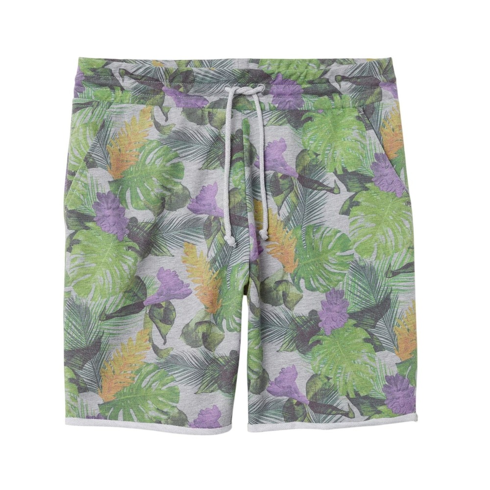 HM‎ Divided Mens Tropical Floral Sweat Shorts Gray Green Purple Raw Hem Size M
